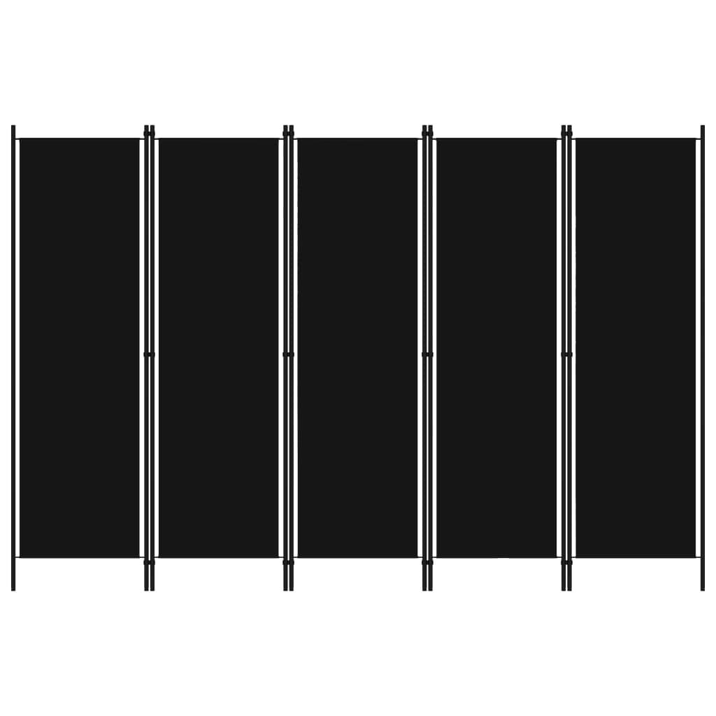 5-Panel Room Divider Black 250x180 cm