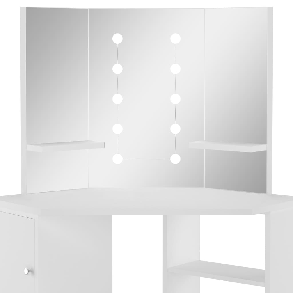 Corner Dressing Table Make-up Table with LED Light White