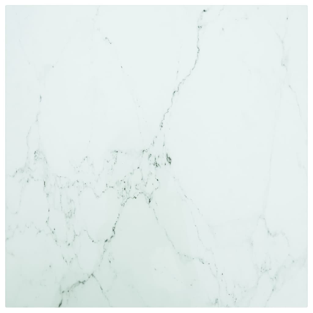 Table Top White 60x60 cm 6 mm Tempered Glass with Marble Design