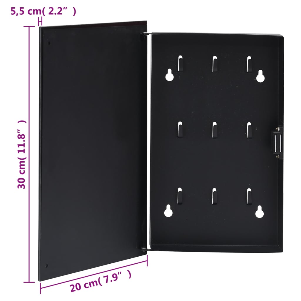 Key Box with Magnetic Board Black 30x20x5.5 cm