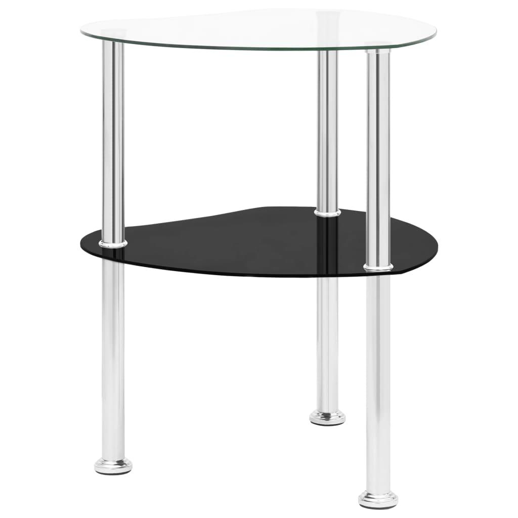 2-Tier Side Table Transparent &amp; Black 38x38x50cm Tempered Glass