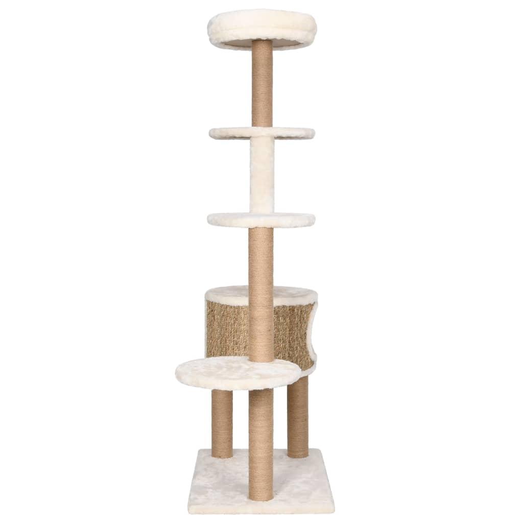 Cat Tree with Luxury Cushion and Scratching Post 148cm Seagrass