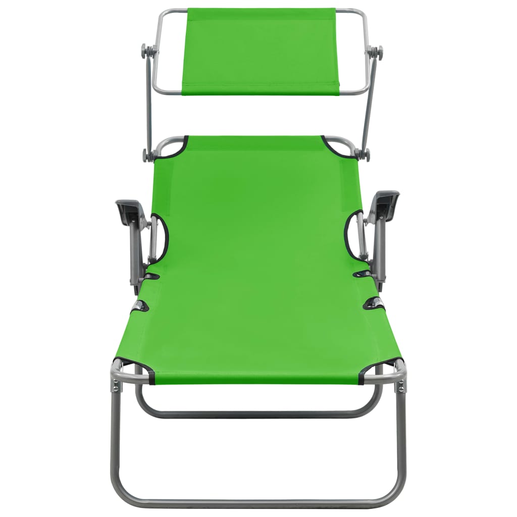 Sun Lounger with Canopy Steel Green