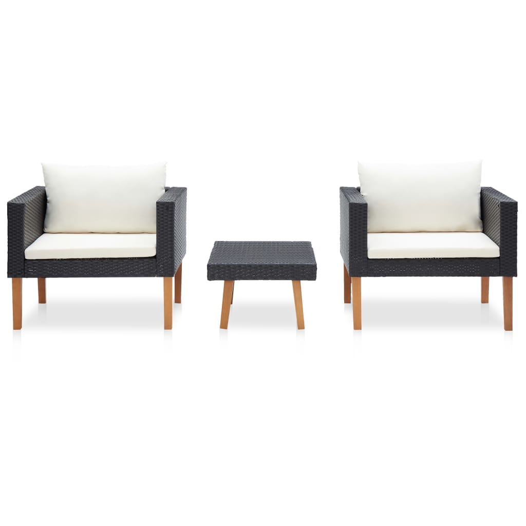 3 Piece Garden Lounge Set with Cushions Poly Rattan Black