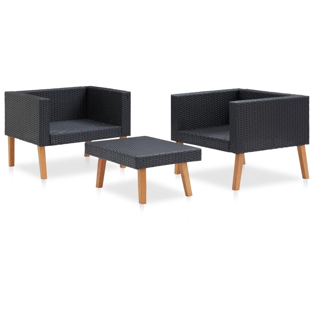 3 Piece Garden Lounge Set with Cushions Poly Rattan Black