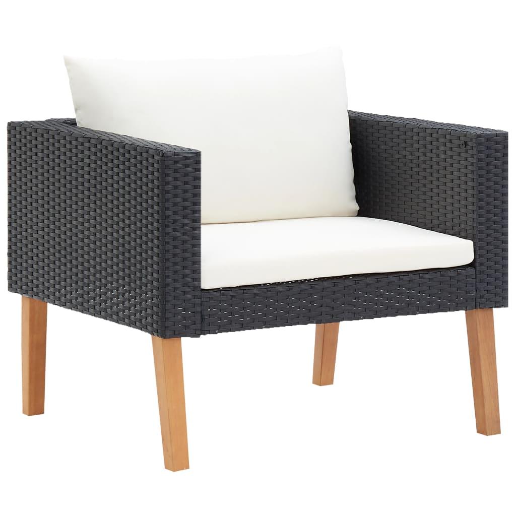 3 Piece Garden Lounge Set with Cushions Poly Rattan Black