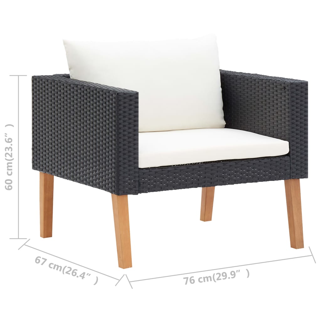 3 Piece Garden Lounge Set with Cushions Poly Rattan Black