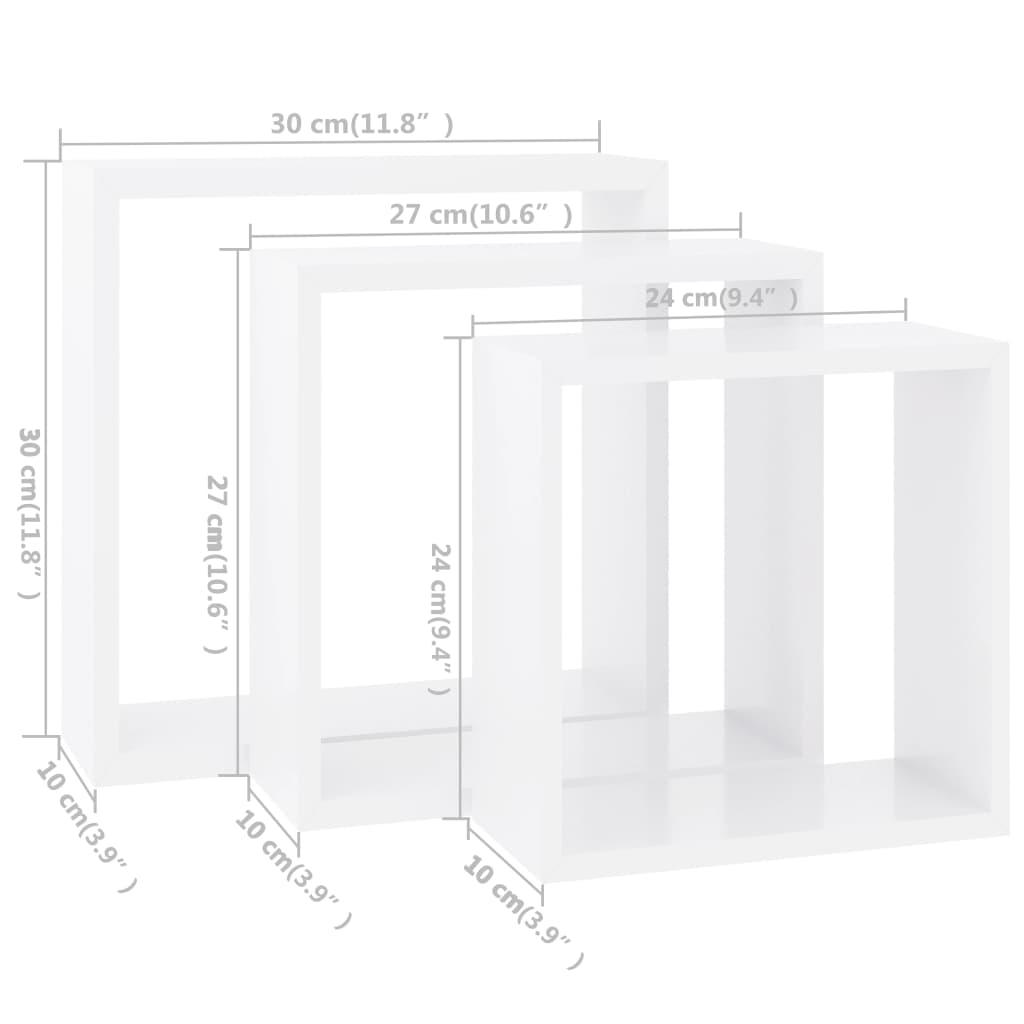 Wall Cube Shelves 3 pcs White MDF