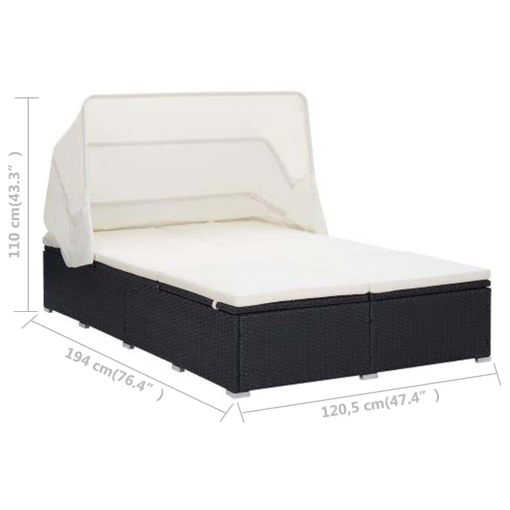 2-Person Sunbed with Cushion Poly Rattan Black