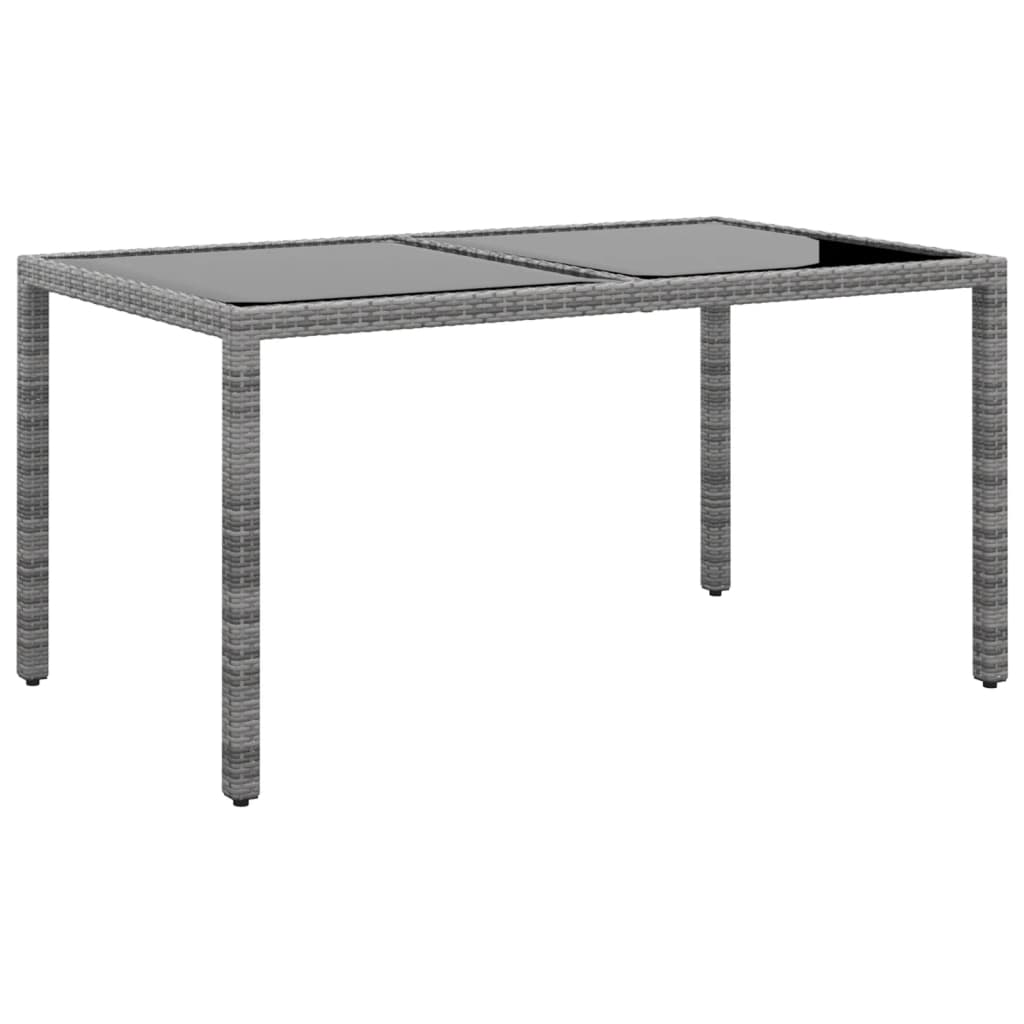 Garden Table 150x90x75 cm Tempered Glass and Poly Rattan Grey