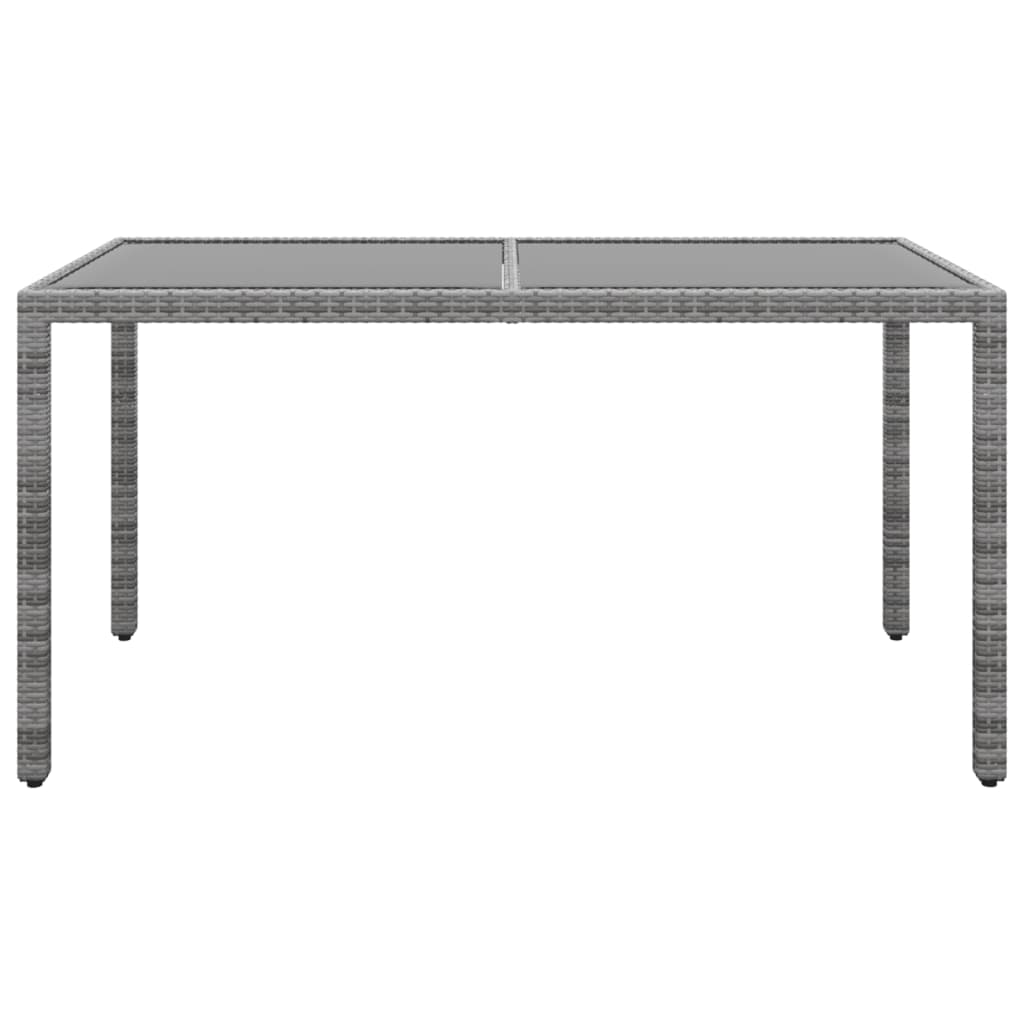 Garden Table 150x90x75 cm Tempered Glass and Poly Rattan Grey