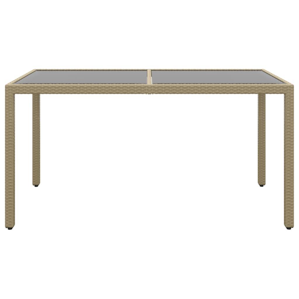 Garden Table 150x90x75 cm Tempered Glass and Poly Rattan Beige