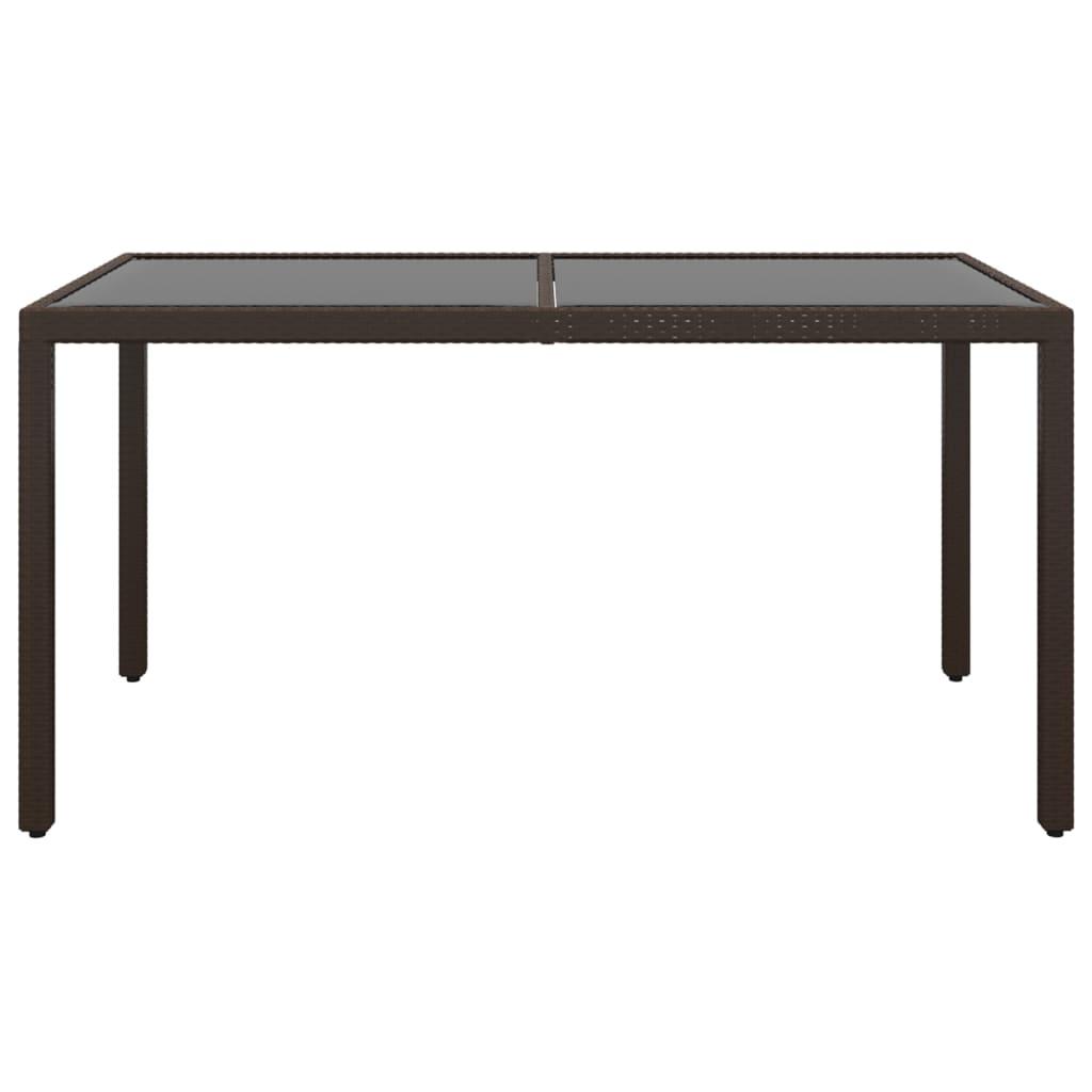 Garden Table 150x90x75 cm Tempered Glass and Poly Rattan Brown