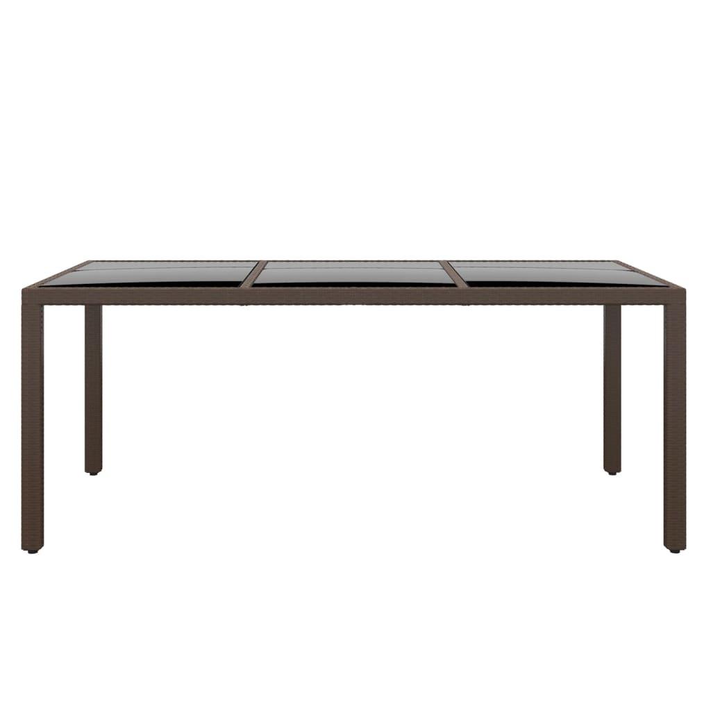 Garden Table 190x90x75 cm Tempered Glass and Poly Rattan Brown