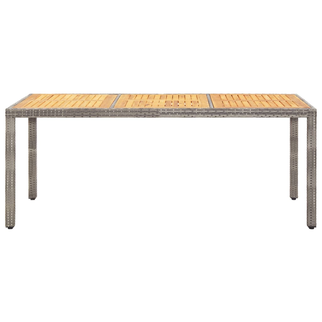 Garden Table Grey 190x90x75 cm Poly Rattan and Acacia Wood