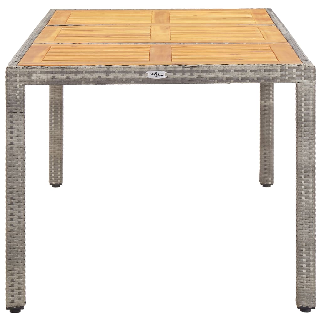 Garden Table Grey 190x90x75 cm Poly Rattan and Acacia Wood