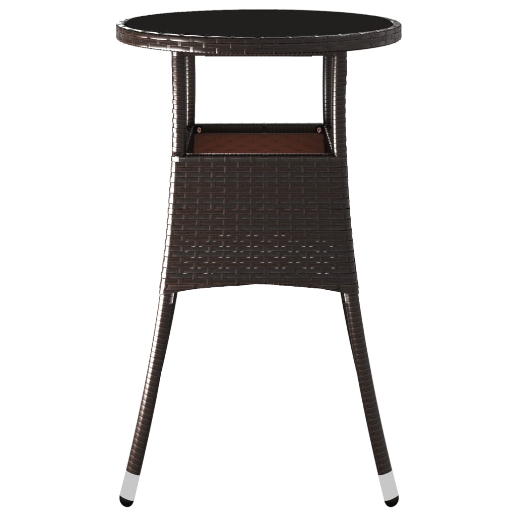 Garden Table Ø60x75 cm Tempered Glass and Poly Rattan Brown