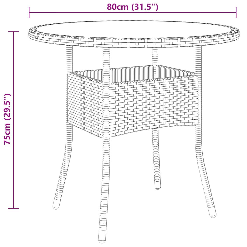 Garden Table Ø80x75 cm Tempered Glass and Poly Rattan Black