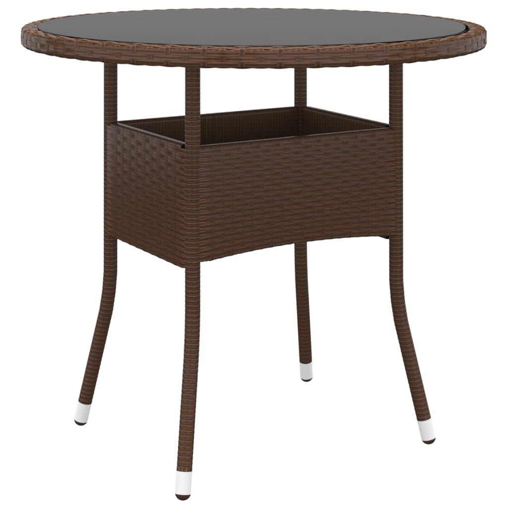 Garden Table ï¿½80x75 cm Tempered Glass and Poly Rattan Brown