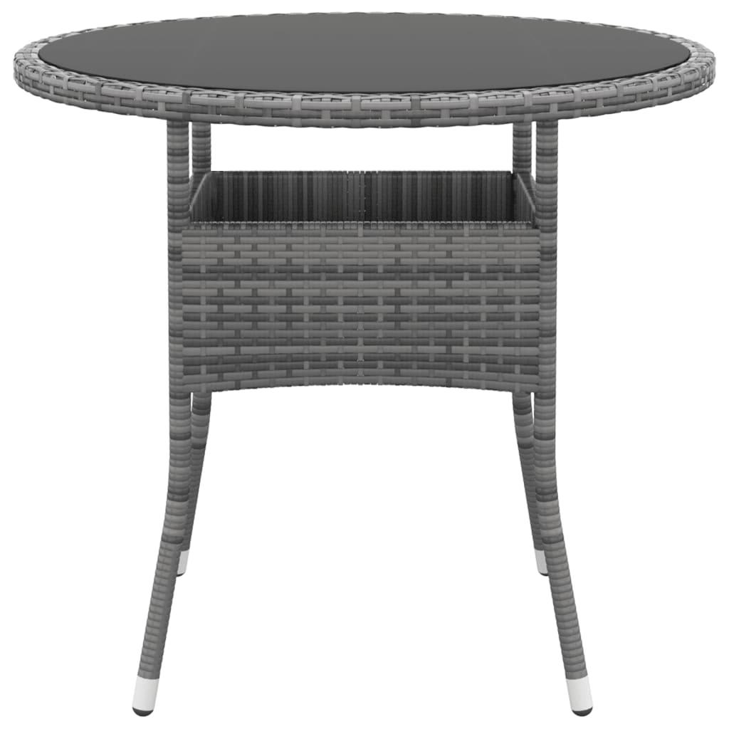 Garden Table Ø80x75 cm Tempered Glass and Poly Rattan Grey