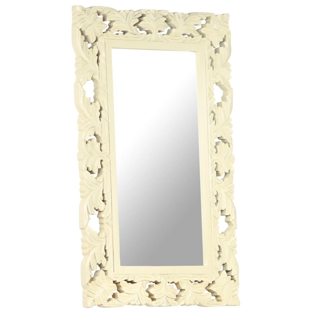 Hand Carved Mirror White 80x50 cm Solid Mango Wood
