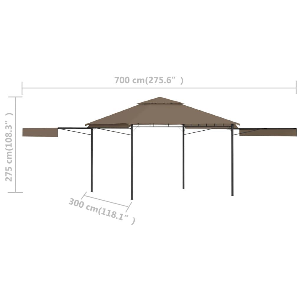 Gazebo with Double Extending Roofs 3x3x2.75 m Taupe 180g/mï¿½