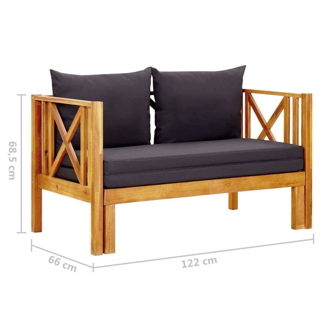 2-Seater Garden Bench with Cushions 122 cm Solid Acacia Wood