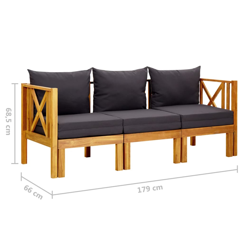 3-Seater Garden Bench with Cushions 179 cm Solid Acacia Wood
