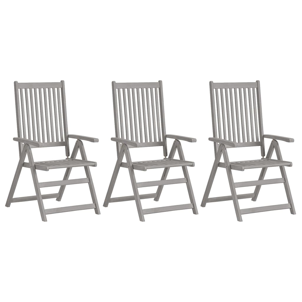 Garden Reclining Chairs 3 pcs Grey Solid Wood Acacia