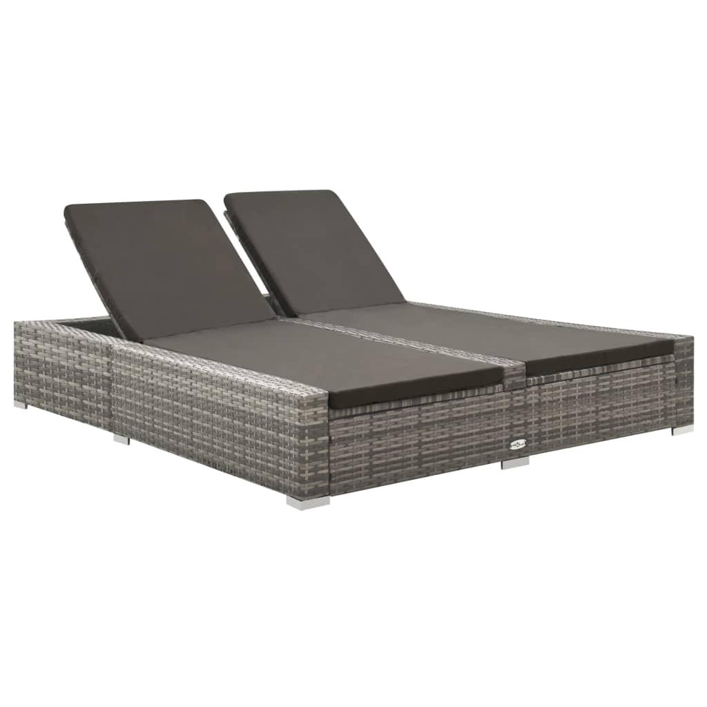 Double Sun Lounger Poly Rattan Grey