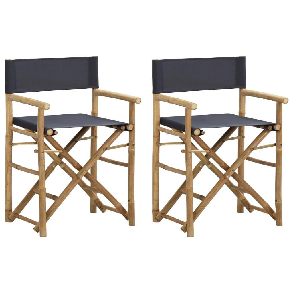 Folding Director&#39;s Chairs 2 pcs Dark Grey Bamboo and Fabric