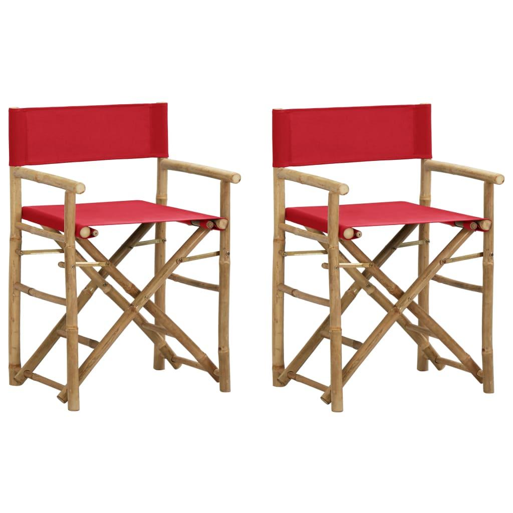 Folding Director&#39;s Chairs 2 pcs Red Bamboo and Fabric