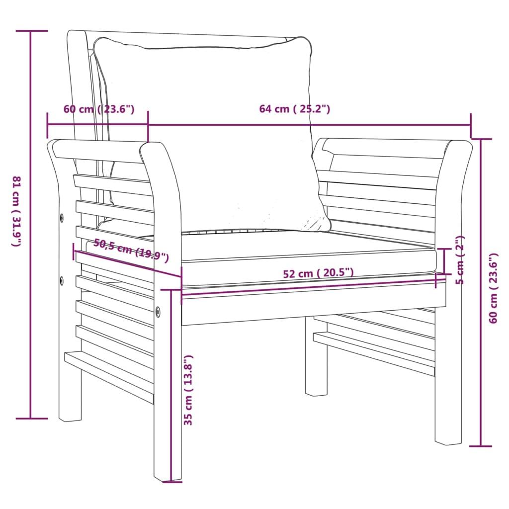 Sofa Chairs with Cream White Cushions 2 pcs Solid Wood Acacia