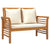 2 Piece Garden Lounge Set with Cream White Cushions Solid Wood