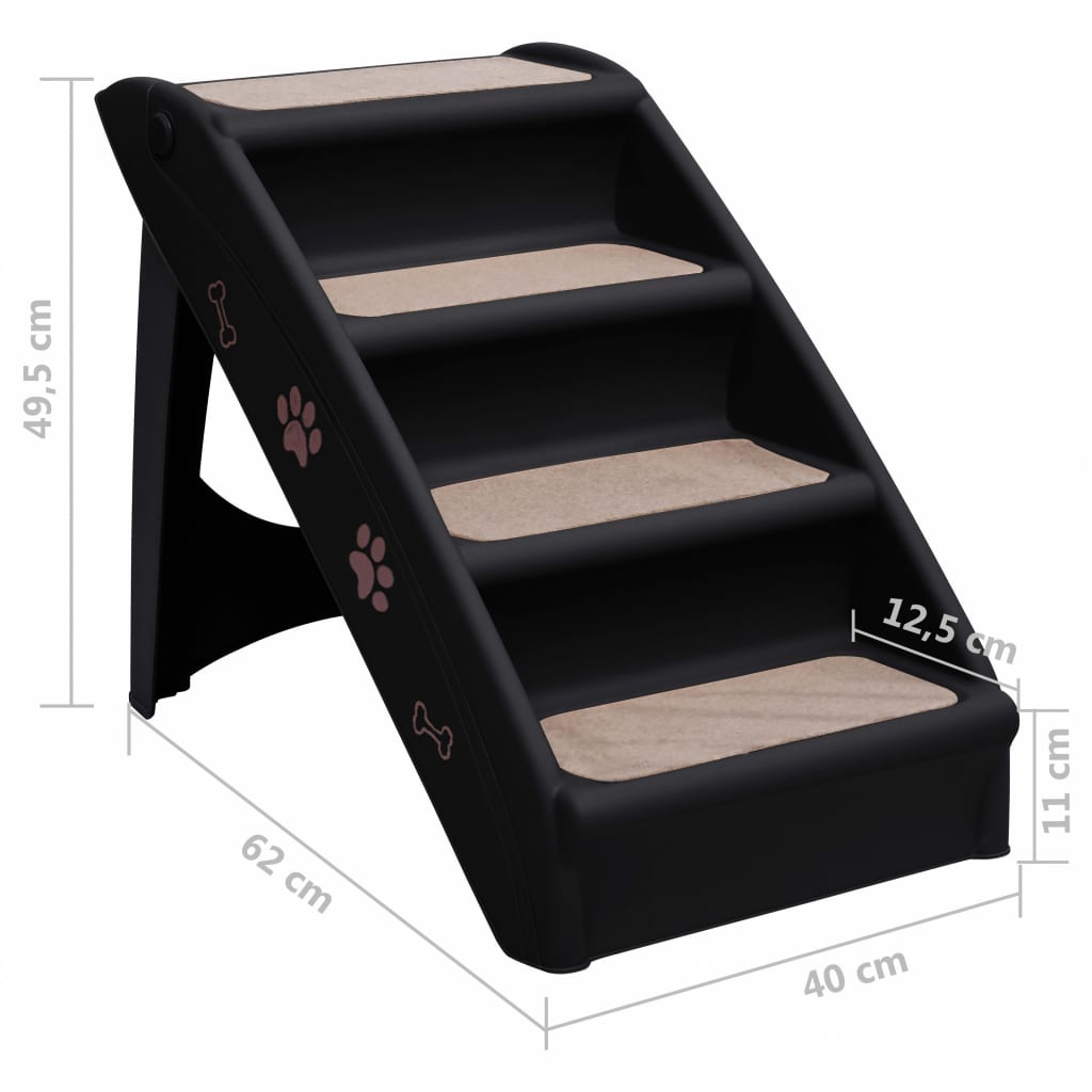 Folding Dog Stairs Black 62x40x49.5 cm