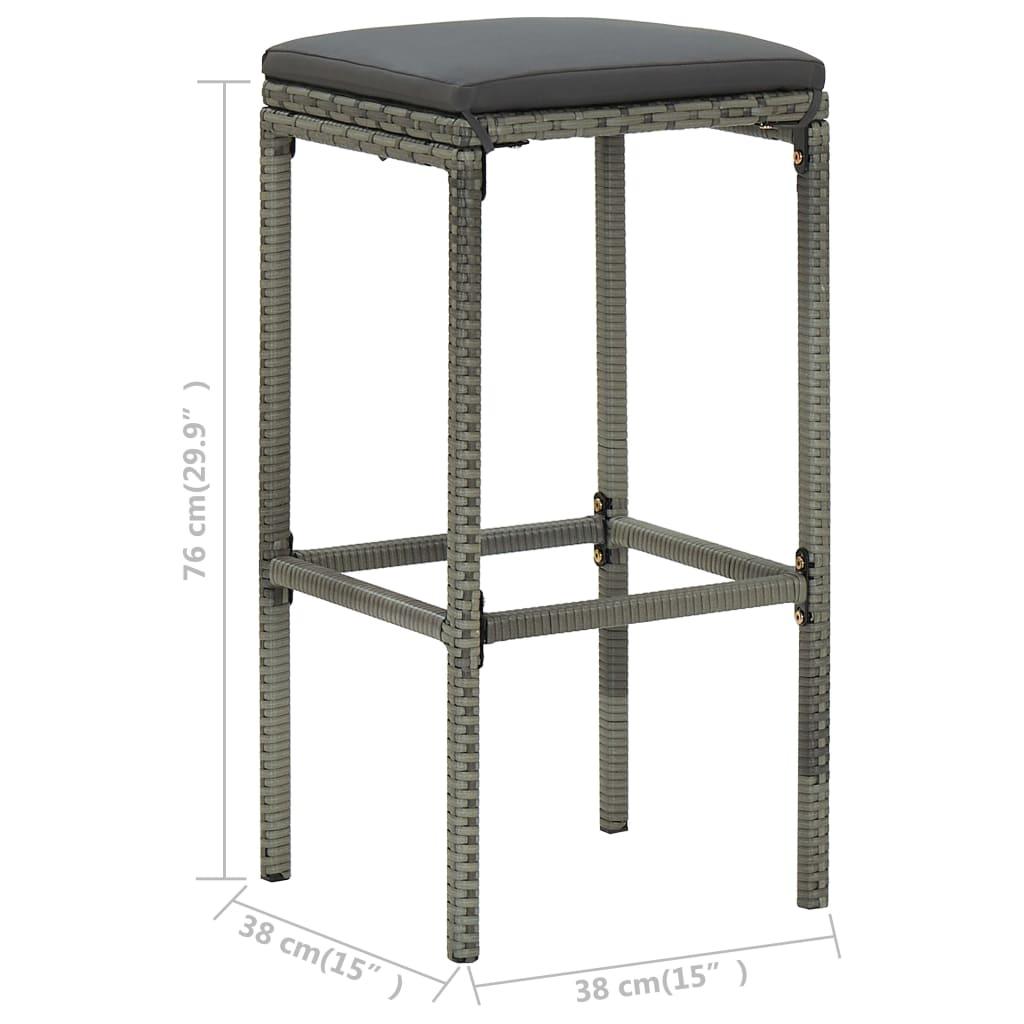 Bar Stools with Cushions 2 pcs Grey Poly Rattan