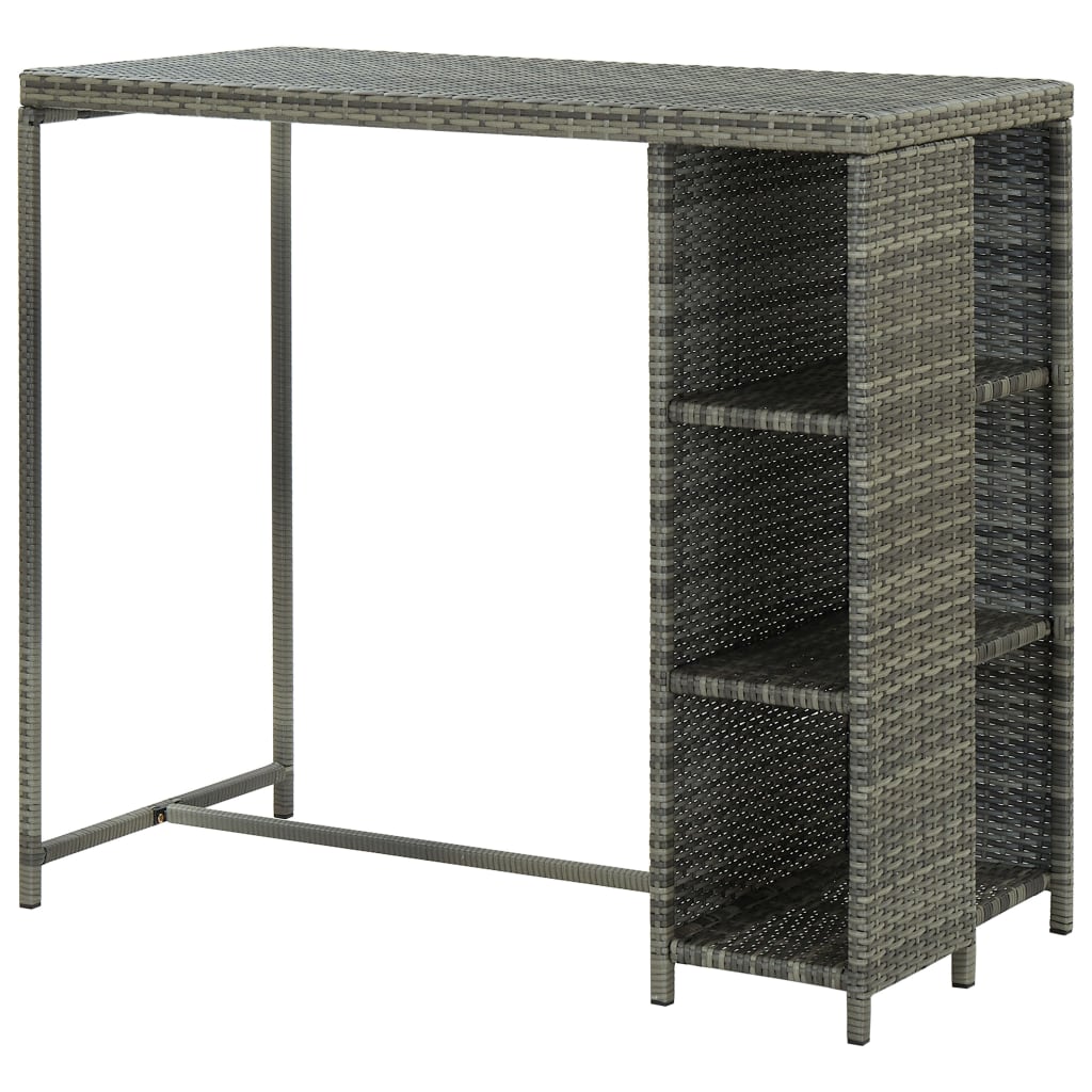 Bar Table with Storage Rack Grey 120x60x110 cm Poly Rattan