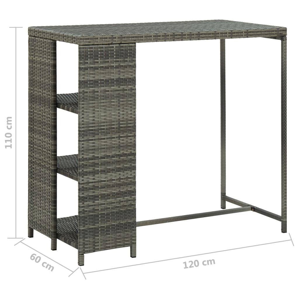 Bar Table with Storage Rack Grey 120x60x110 cm Poly Rattan