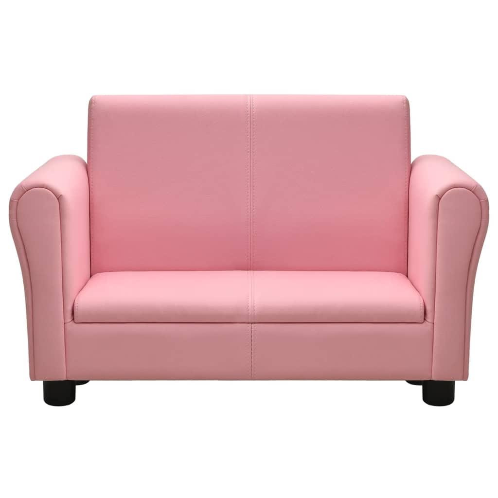Children Sofa with Stool Pink Faux Leather