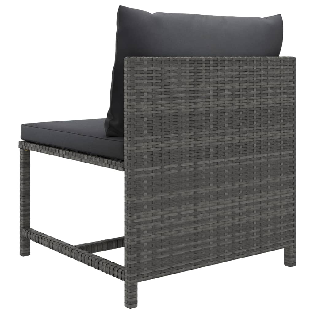 Sectional Middle Sofa with Cushions Grey Poly Rattan