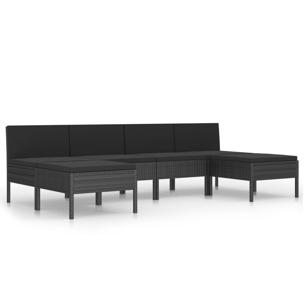 6 Piece Garden Lounge Set with Cushions Poly Rattan Black