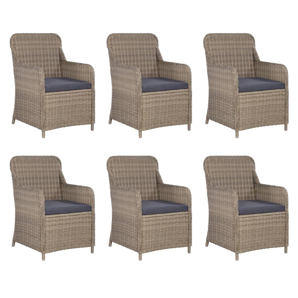 7 Piece Outdoor Dining Set with Cushions Poly Rattan Brown