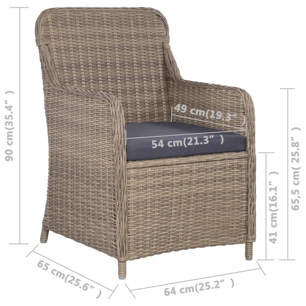 7 Piece Outdoor Dining Set with Cushions Poly Rattan Brown