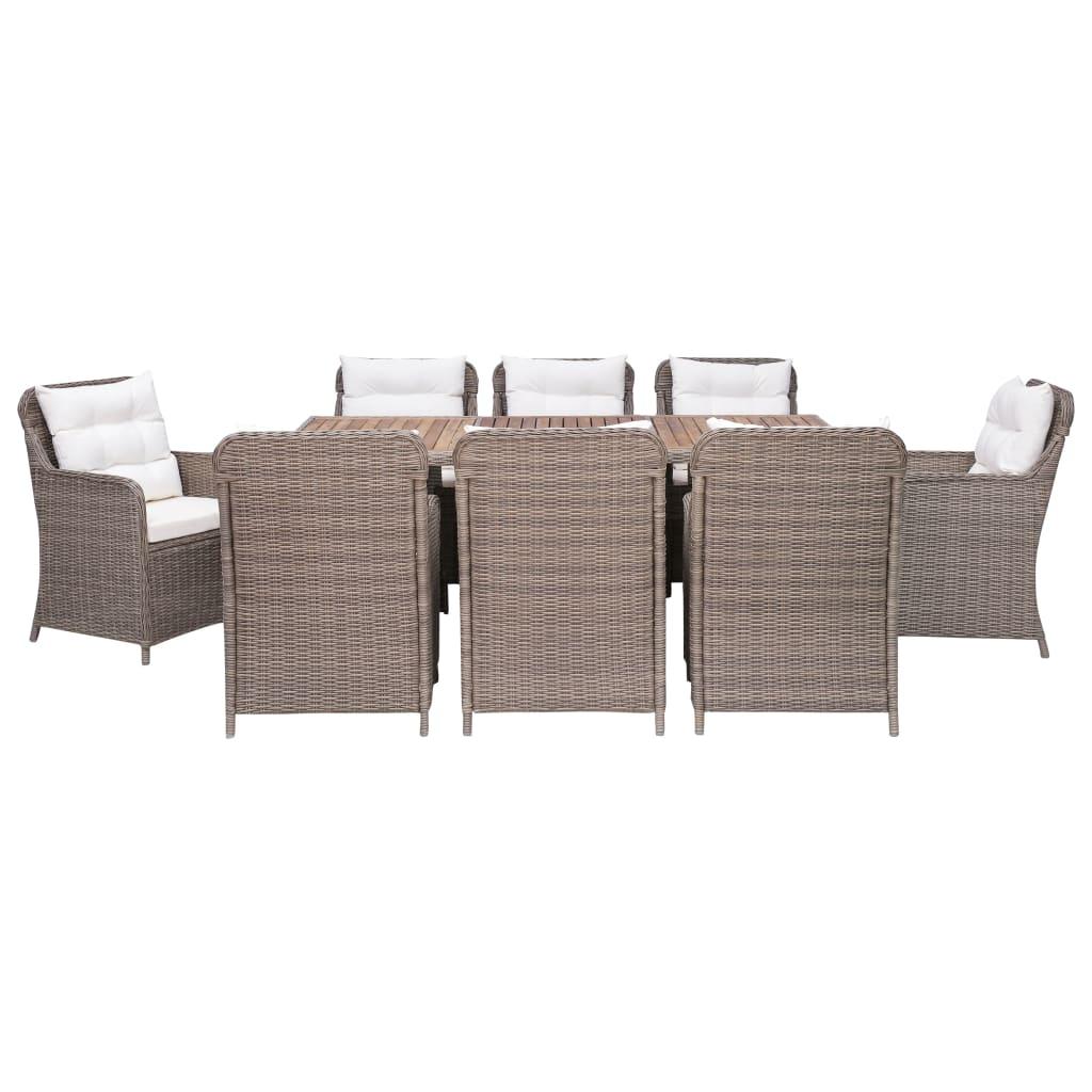 9 Piece Outdoor Dining Set with Cushions Poly Rattan Brown