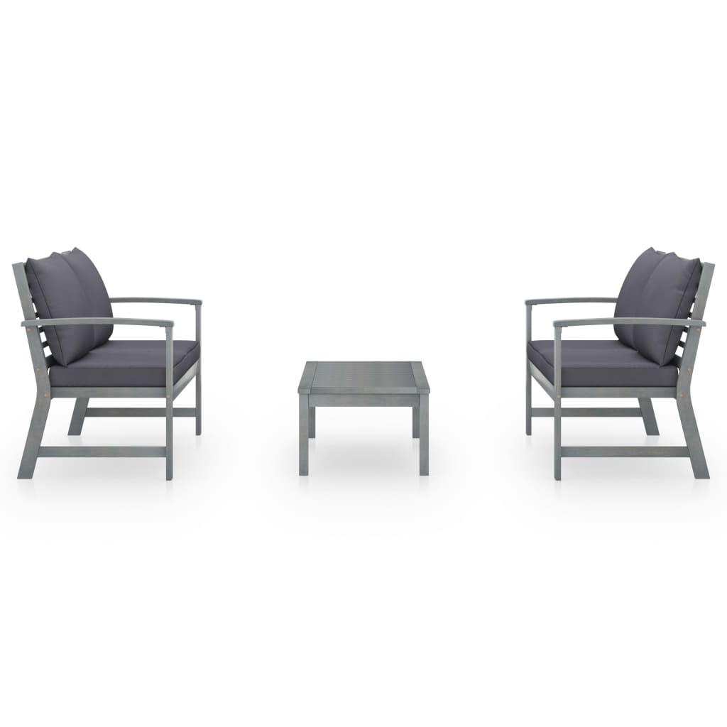 3 Piece Garden Lounge Set with Cushion Solid Acacia Wood Grey