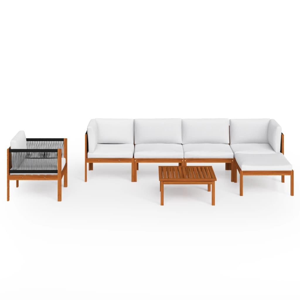 7 Piece Garden Lounge Set with Cushions Cream Solid Acacia Wood