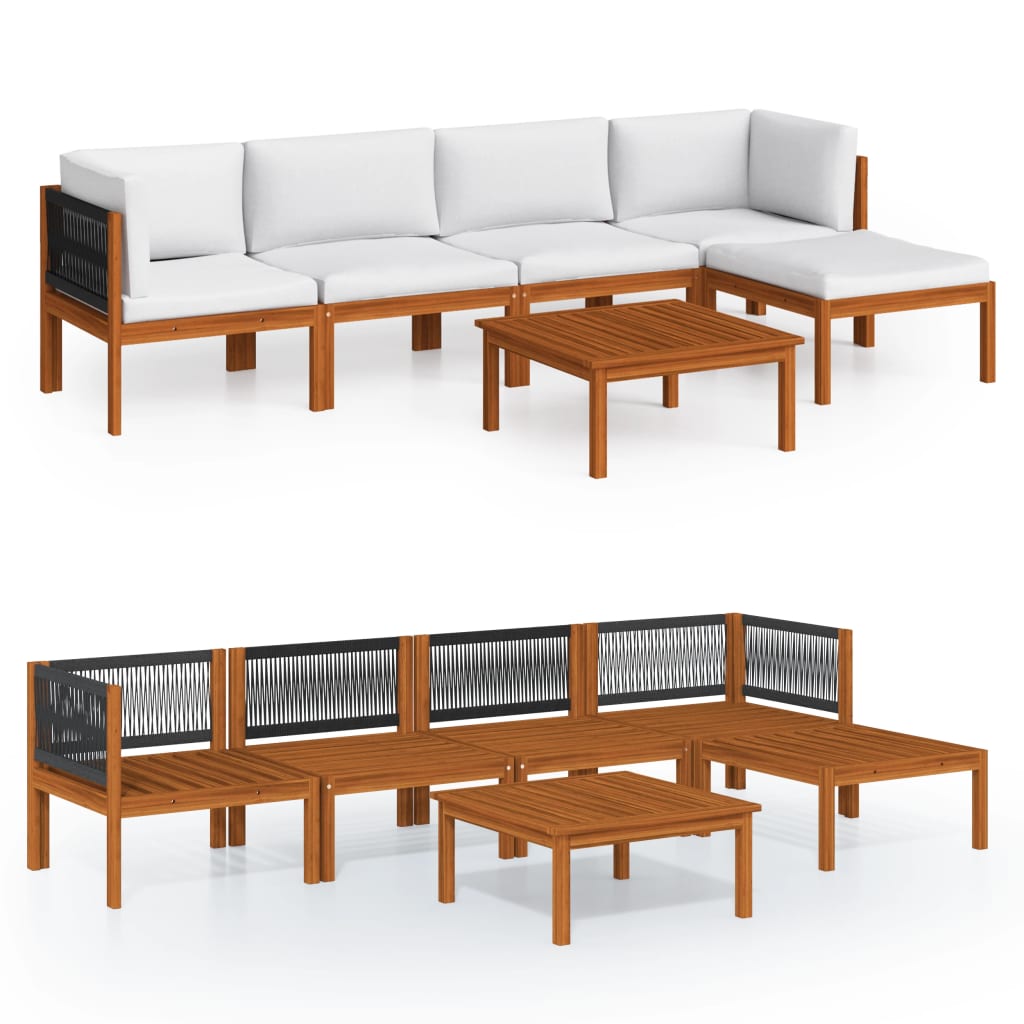 6 Piece Garden Lounge Set with Cushions Cream Solid Acacia Wood