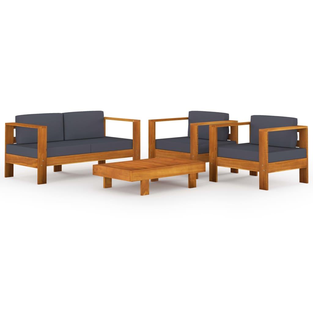 4 Piece Garden Lounge Set with Dark Grey Cushions Acacia Wood