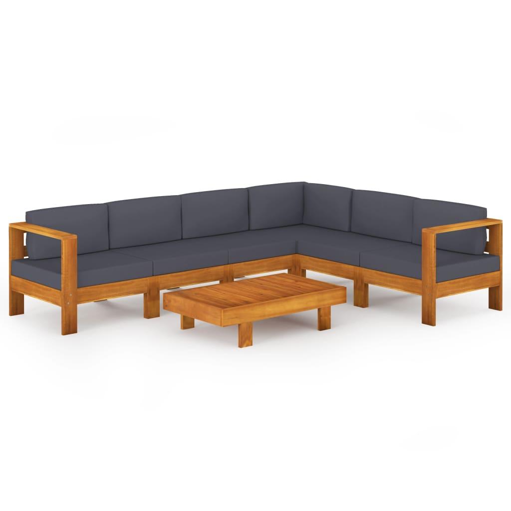 7 Piece Garden Lounge Set with Dark Grey Cushions Acacia Wood