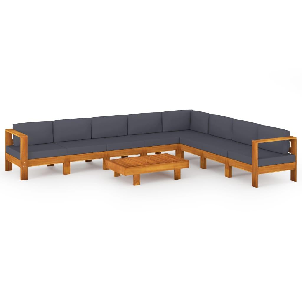 9 Piece Garden Lounge Set with Dark Grey Cushions Acacia Wood